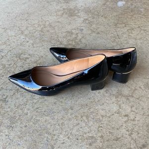 Calvin Klein pointed, patent leather, black, block heel pumps. Size 7.5